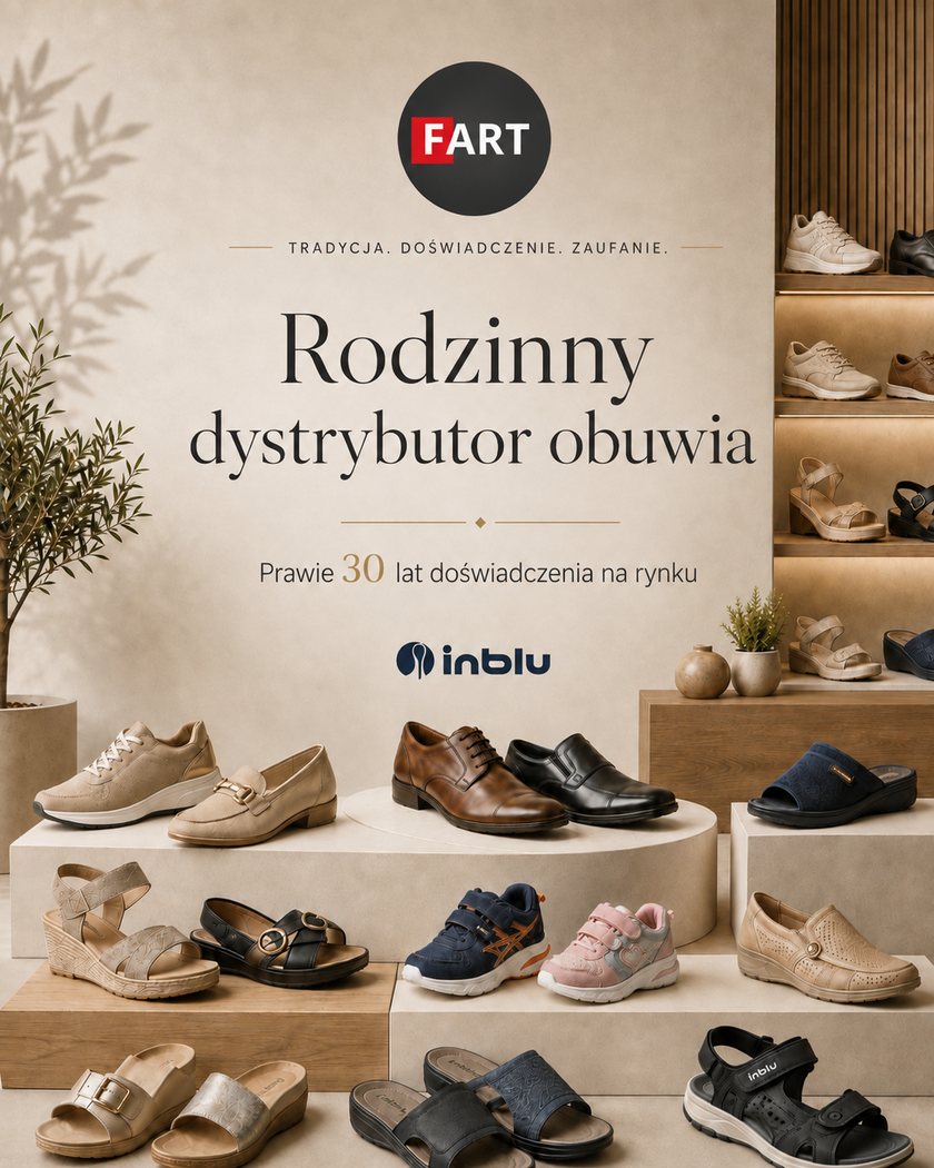 Ekspozycja obuwia z oferty FART — buty damskie, męskie i dziecięce, w tym kolekcja Inblu